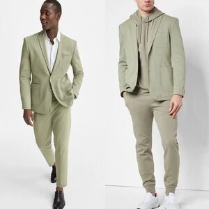 EXPRESS Solid Green Slim Knit Suit Jacket Size 36S Office Preppy Minimalist Norm